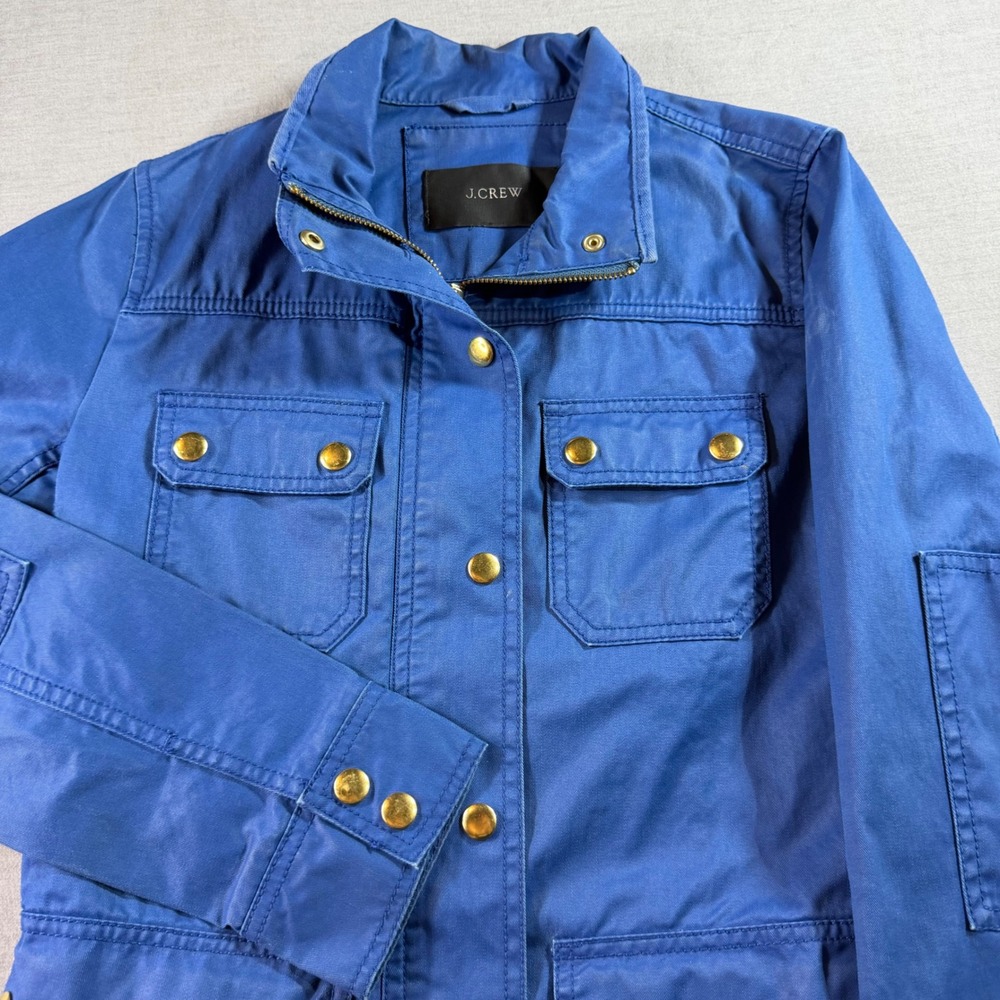J.Crew Field Jacket Womens S Blue Excellent Cotton Utility Snap Zip Coat